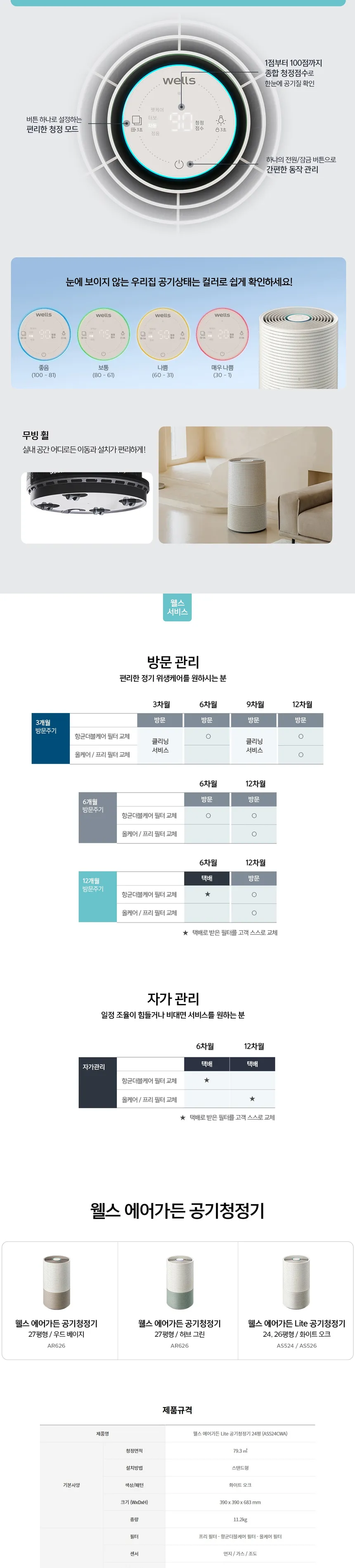 웰스 에어가든 Lite 공기청정기 24평형 상세정보 4