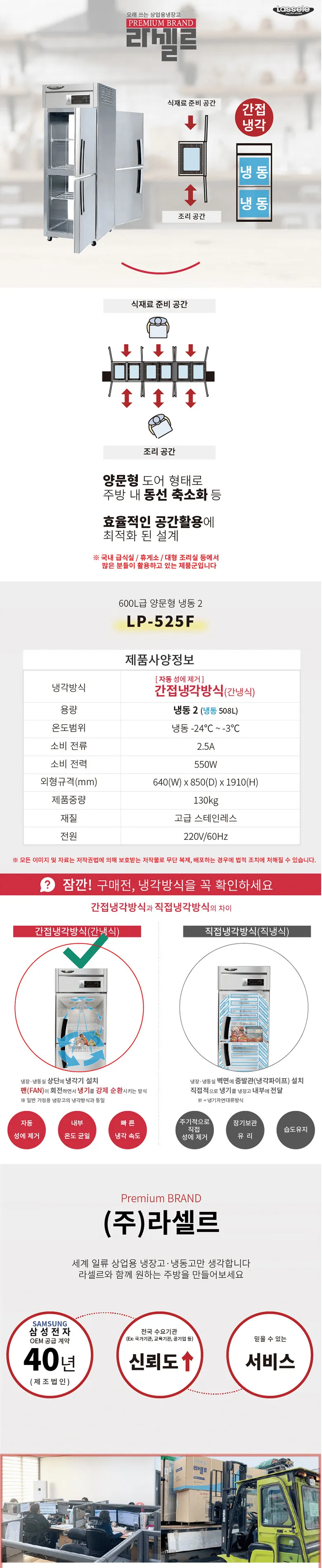 라셀르 간냉식 올스텐 업소용 냉동고 508L (4도어/앞뒤도어) 상세정보 1