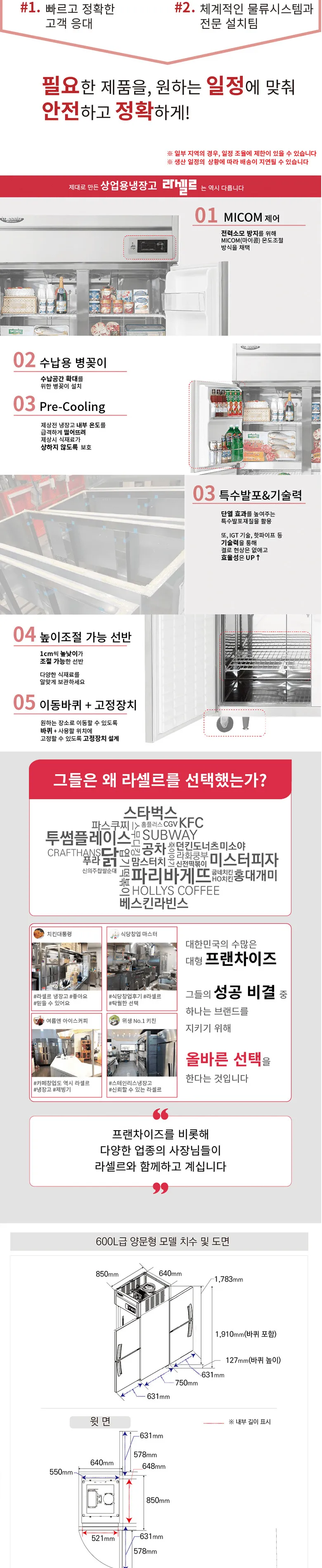 라셀르 간냉식 올스텐 업소용 냉동고 508L (4도어/앞뒤도어) 상세정보 2