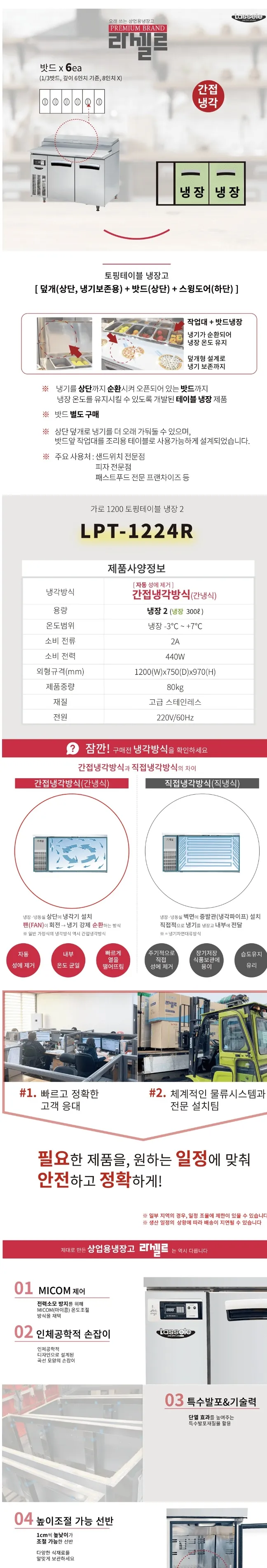 라셀르 간냉식 올스텐 업소용 토핑형 밧드 테이블 냉장고 300L (2도어/가로1200) 상세정보 1