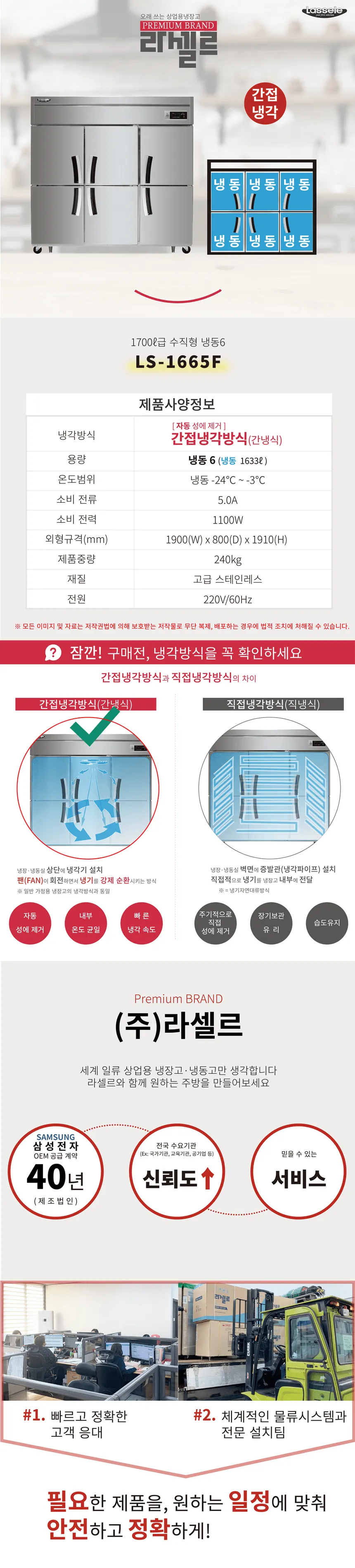 라셀르 간냉식 올스텐 업소용 냉동고 1633L (냉동6칸/65BOX) 상세정보 1