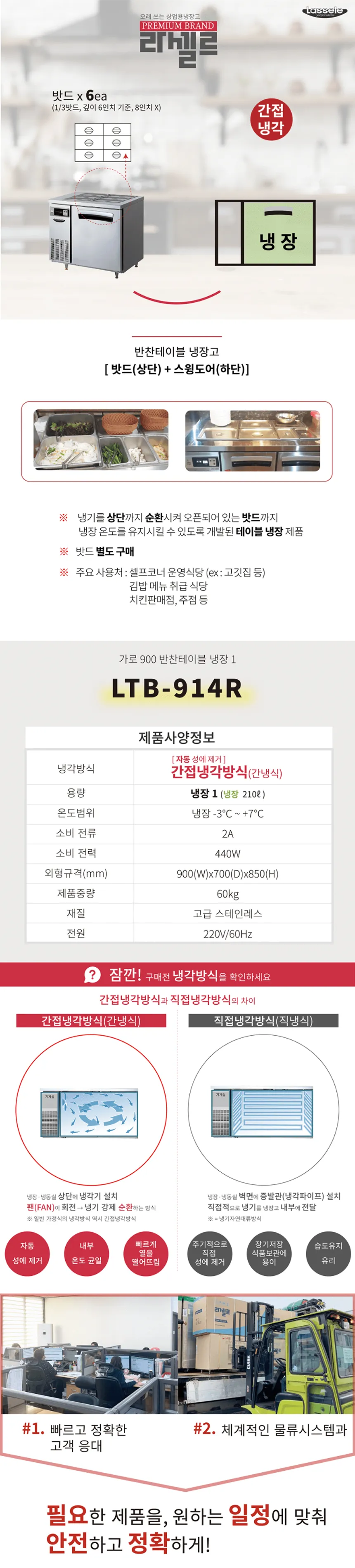 라셀르 간냉식 올스텐 업소용 밧드 테이블형 냉장고 210L (1도어/가로900) 상세정보 1