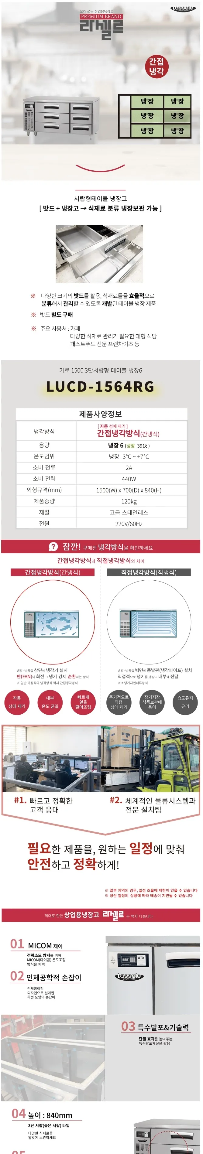 라셀르 간냉식 올스텐 업소용 서랍형 테이블 냉장고 391L (6도어/가로1500) 상세정보 1
