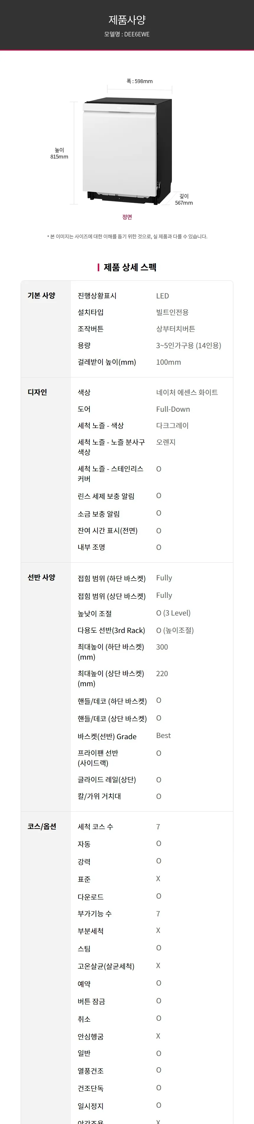 LG 디오스 오브제컬렉션 식기세척기 14인용 (스팀+열풍건조O/빌트인) 상세정보 11