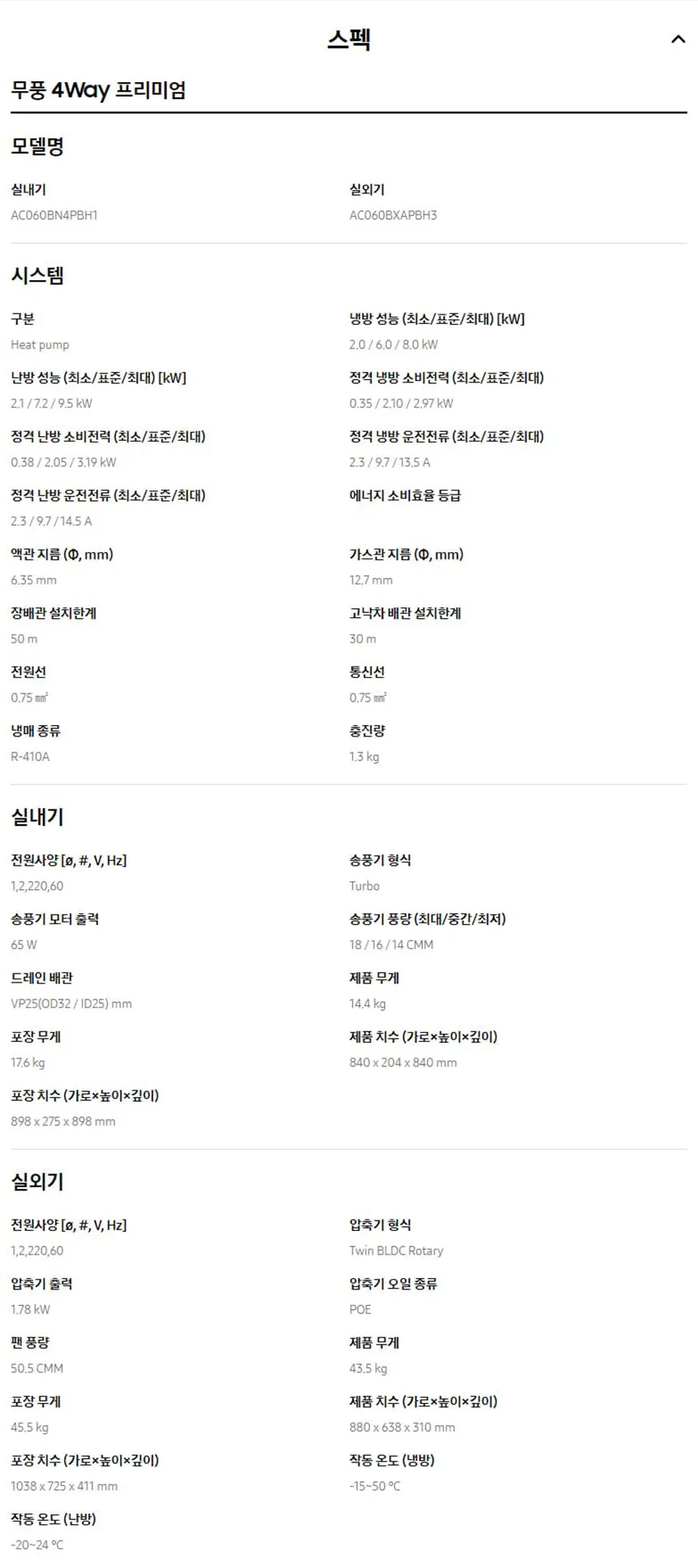 삼성 무풍 4WAY 프리미엄 천장형 냉난방기 15평형 (단상) 상세정보 5