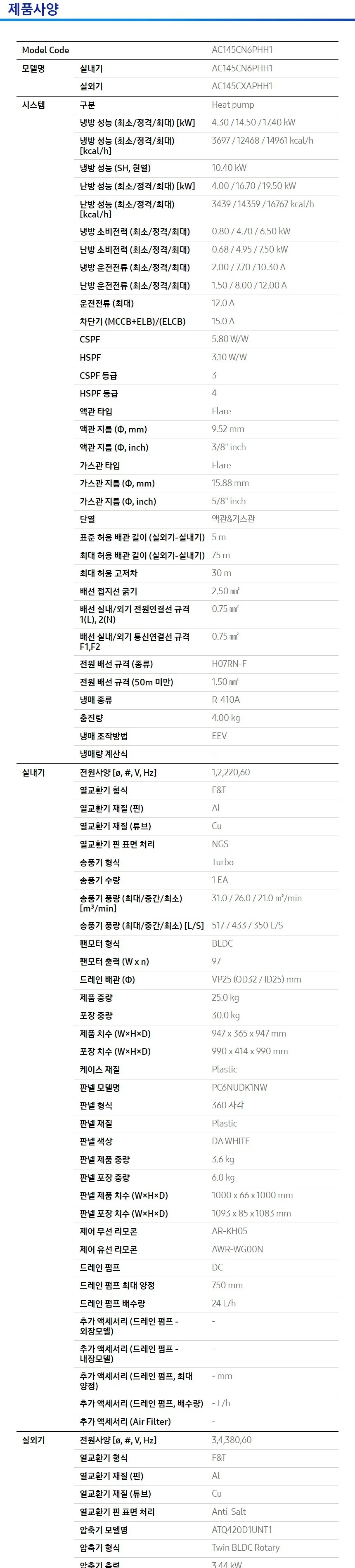 삼성 인버터 천장형 원형 냉난방기 40평형 (삼상) 상세정보 5
