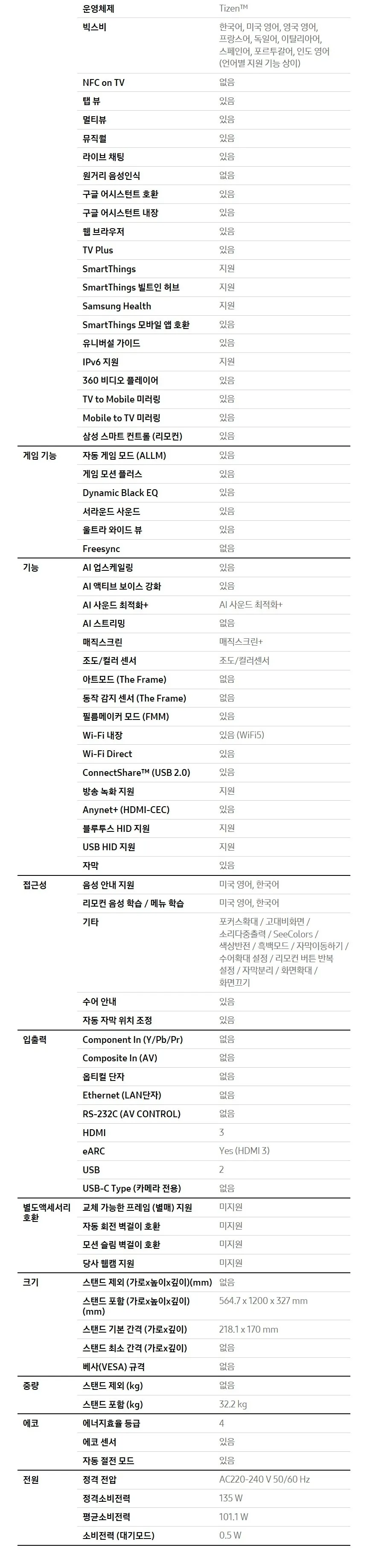 삼성 The Sero TV 43인치 (화이트) 상세정보 6