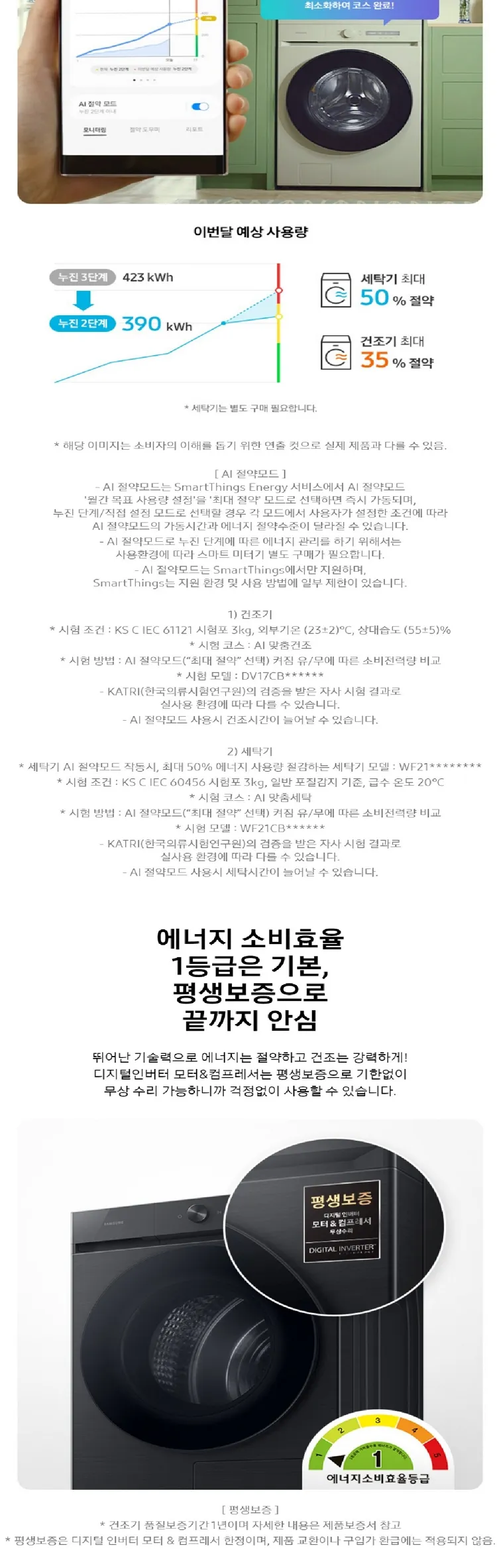 삼성 비스포크 그랑데 AI 세탁기 21kg + 건조기 17kg (블랙) 상세정보 9