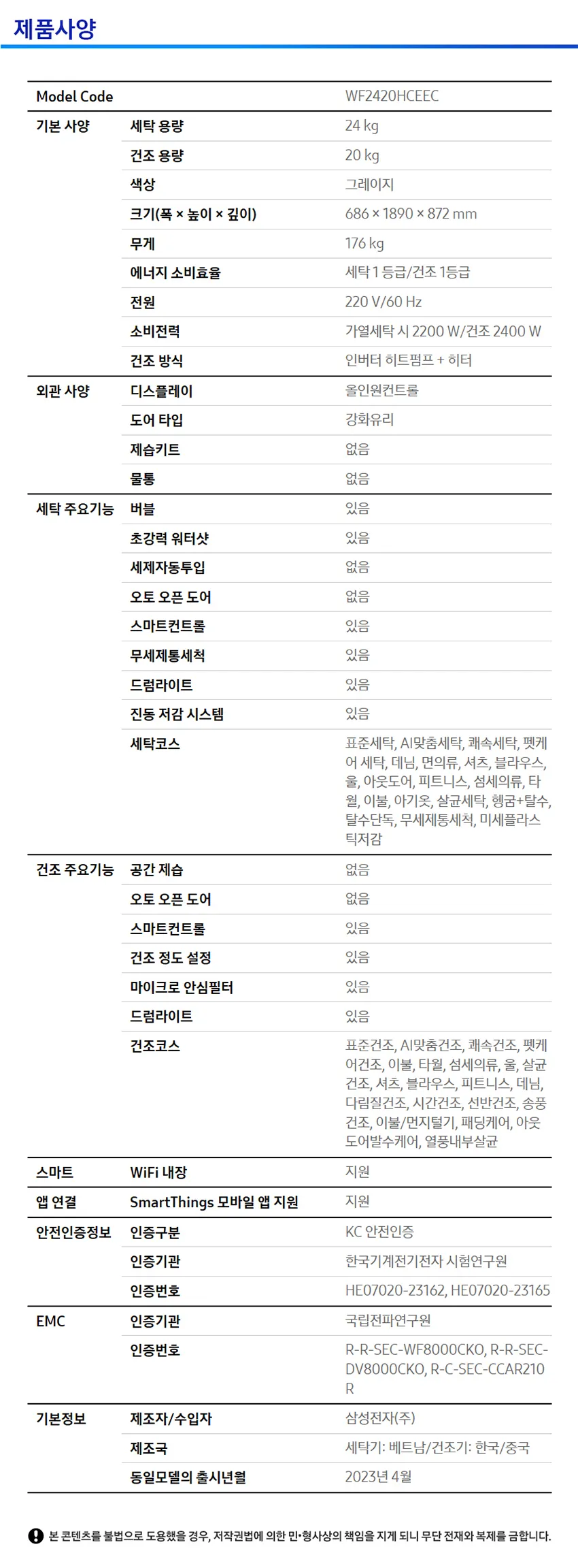 삼성 비스포크 그랑데 AI 원바디 TOP-Fit 세탁기 24kg+건조기 20kg (블랙) 상세정보 9