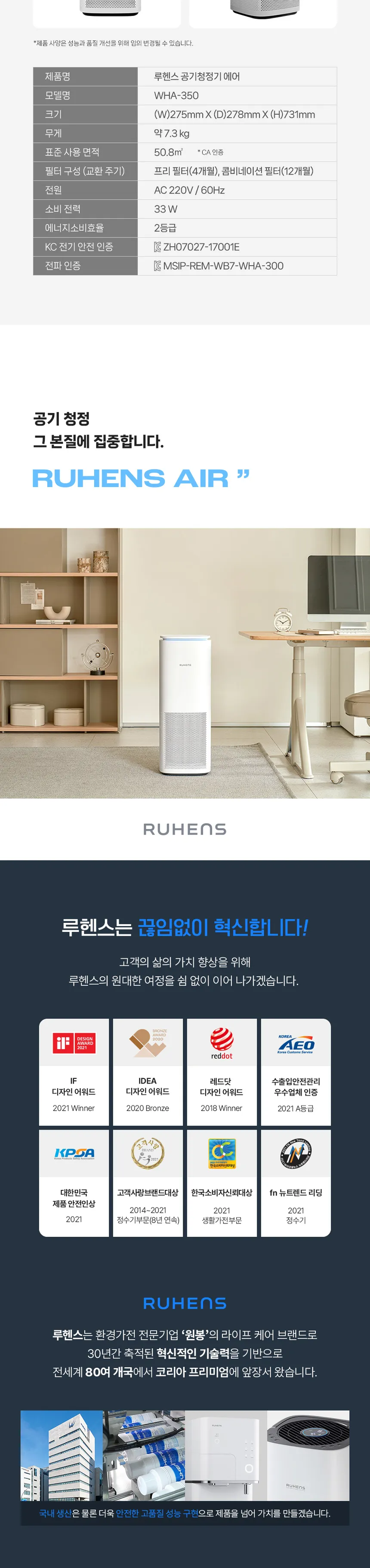 루헨스 공기청정기 에어 15평형 상세정보 11