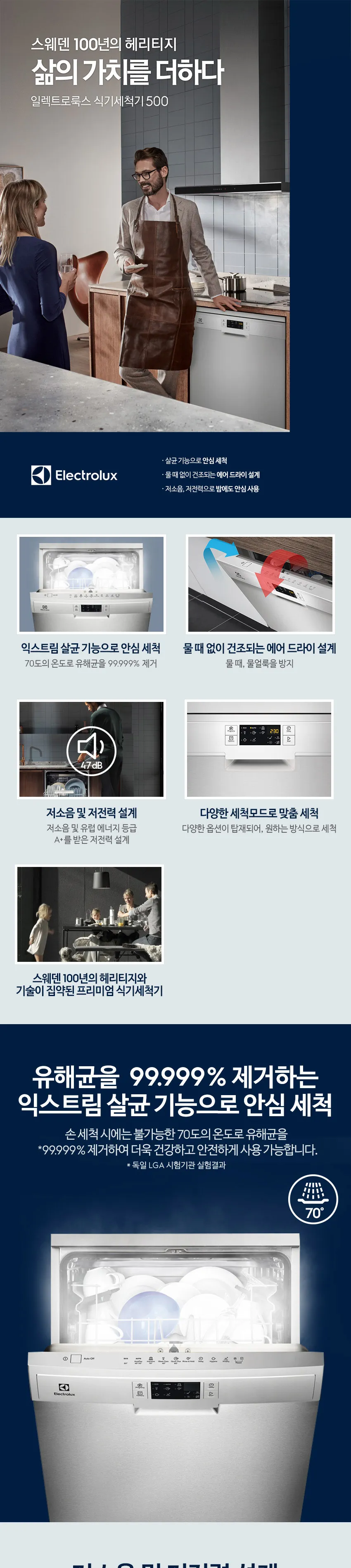 일렉트로룩스 스웨덴 익스트림 13인용 프리스탠딩 식기세척기 500 상세정보 1
