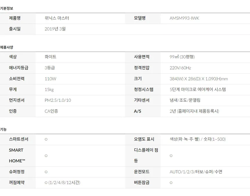위닉스 공기청정기 마스트 30평형 상세정보 4