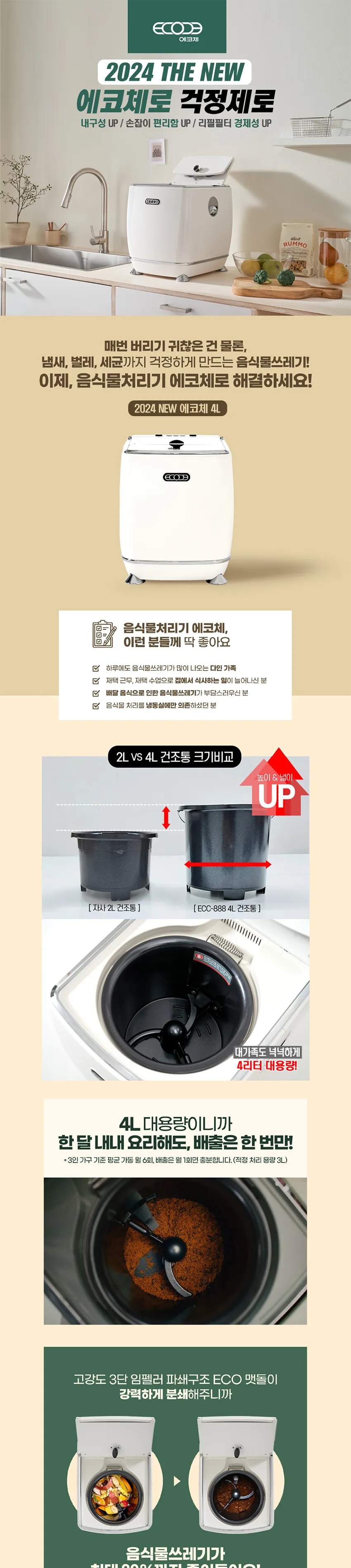 에코체 건조 분쇄식 음식물처리기 4L 상세정보 1